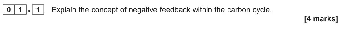 June 2022 Paper 1, question 01.1: Explain the concept of negative feedback within the carbon cycle. [4 marks]