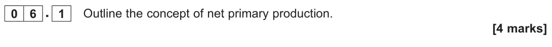 June 2023 Paper 1, question 06.1: Outline the concept of net primary production. [4 marks]