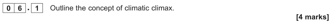 June 2025 Paper 1, question 06.1: Outline the concept of climatic climax. [4 marks]