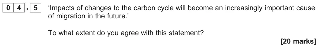 June 2025 Paper 2, question 04.5: ‘Impacts of changes to the carbon cycle will become an increasingly important cause of migration in the future.’ To what extent do you agree with this statement
