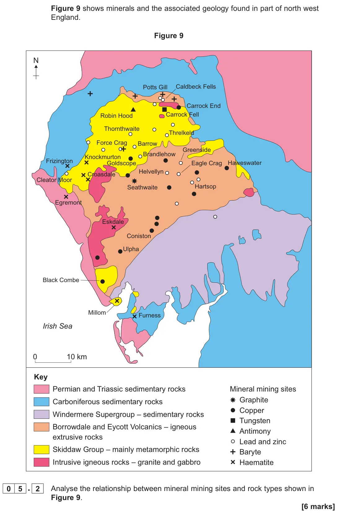 November 2020 Paper 2, question 05.2: Analyse the relationship between mineral mining sites and rock types shown in Figure 9. [6 marks]