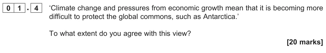 November 2021 Paper 2, question 01.4: ‘Climate change and pressures from economic growth mean that it is becoming more difficult to protect the global commons, such as Antarctica.’ To what extent do