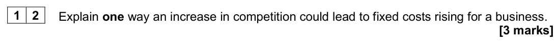June 2024 AS Paper 1, question 12: Explain one way an increase in competition could lead to fixed costs rising for a business. [3 marks]
