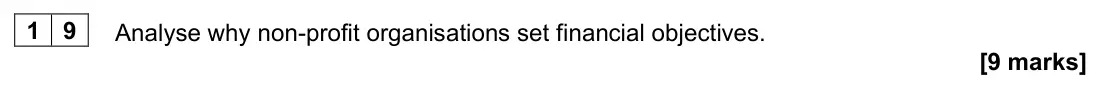 June 2022 Paper 1, question 19: Analyse why non-profit organisations set financial objectives. [9 marks]