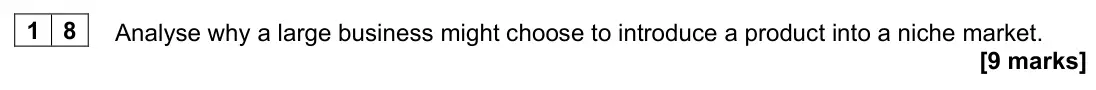 June 2023 Paper 1, question 18: Analyse why a large business might choose to introduce a product into a niche market. [9 marks]
