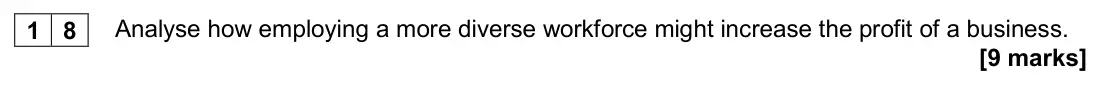 November 2020 Paper 1, question 18: Analyse how employing a more diverse workforce might increase the profit of a business. [9 marks]