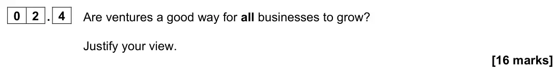 June 2022 Paper 2, question 02.4: Are ventures a good way for all businesses to grow? Justify your view. [16 marks] 0 2 Read the information below and then answer the questions that follow. Ocad
