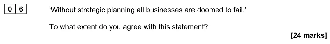 June 2022 Paper 3, question 06: ‘Without strategic planning all businesses are doomed to fail.’ To what extent do you agree with this statement? [24 marks] Rapid early success Ten years ago, B