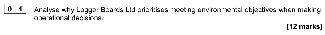 June 2023 Paper 3, question 01: Analyse why Logger Boards Ltd prioritises meeting environmental objectives when making operational decisions. [12 marks] Bodhi Doyle started surfing when he was