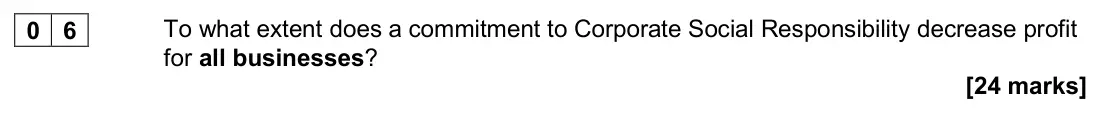 November 2020 Paper 3, question 06: To what extent does a commitment to Corporate Social Responsibility decrease profit for all businesses? [24 marks] Background Sunport PLC is a multinational com