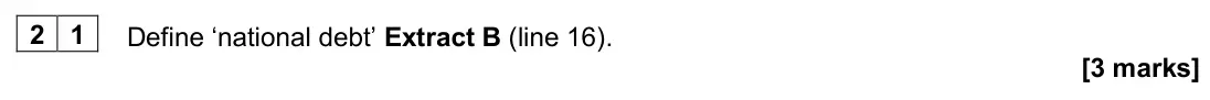 June 2025 AS Paper 2, question 21: Define ‘national debt’ Extract B (line 16). [3 marks] Context 1 Total for this context: 50 marks POPULATION CHANGES AND THE UK ECONOMY Extract A: UK population 