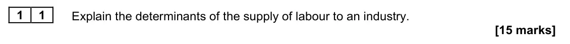 June 2023 Paper 1, question 11: Explain the determinants of the supply of labour to an industry. [15 marks] Essay 2 Since the 1980s, politicians have been freeing up one side of the labour mar