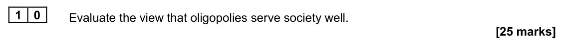 June 2025 Paper 1, question 10: Evaluate the view that oligopolies serve society well. [25 marks] Essay 1 Broadcasting used to be considered a public good, but the growth of on-demand televisi