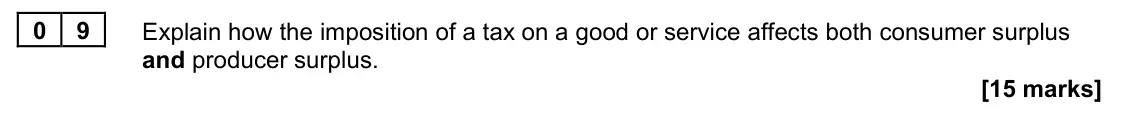 November 2020 Paper 1, question 09: Explain how the imposition of a tax on a good or service affects both consumer surplus and producer surplus. [15 marks] Essay 1 Critics of the world’s five most