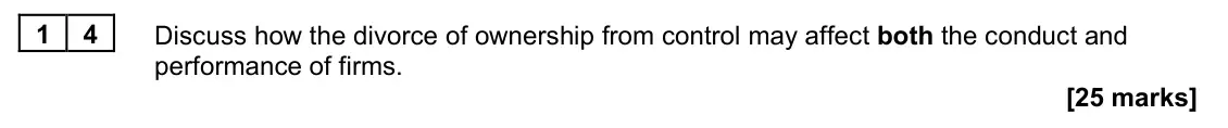 November 2021 Paper 1, question 14: Discuss how the divorce of ownership from control may affect both the conduct and performance of firms. [25 marks] Essay 3 Aston Martin, the luxury car manufact