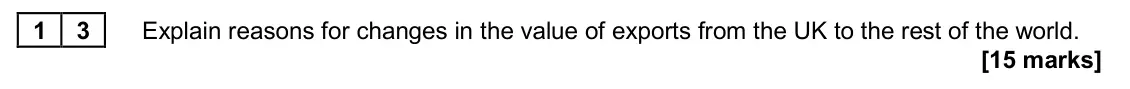 June 2022 Paper 2, question 13: Explain reasons for changes in the value of exports from the UK to the rest of the world. [15 marks] Essay 3 Over the past 20 years, the growth of world trade h