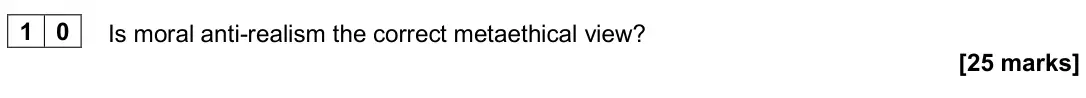 June 2022 Paper 1, question 10: Is moral anti-realism the correct metaethical view? [25 marks]