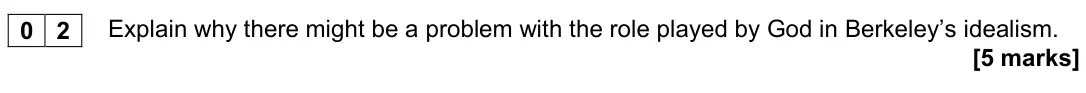 November 2020 Paper 1, question 02: Explain why there might be a problem with the role played by God in Berkeley’s idealism. [5 marks]