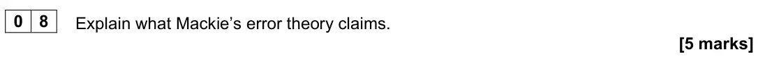 November 2021 Paper 1, question 08: Explain what Mackie’s error theory claims. [5 marks]