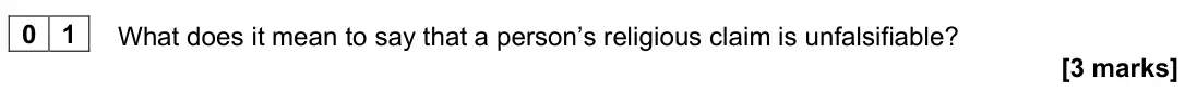November 2021 Paper 2, question 01: What does it mean to say that a person’s religious claim is unfalsifiable? [3 marks]