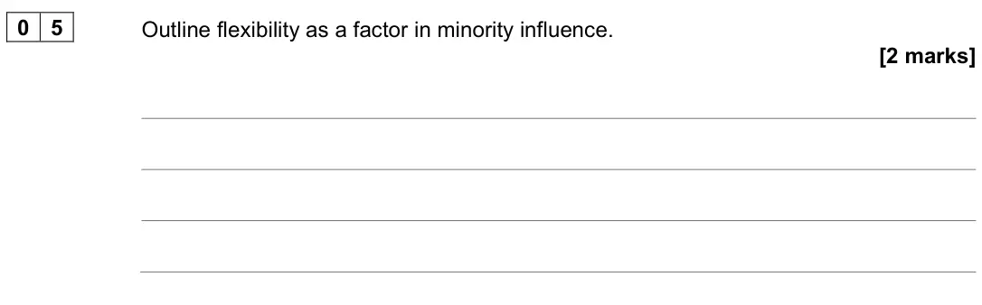 June 2024 AS Paper 1, question 05: Outline flexibility as a factor in minority influence. [2 marks]