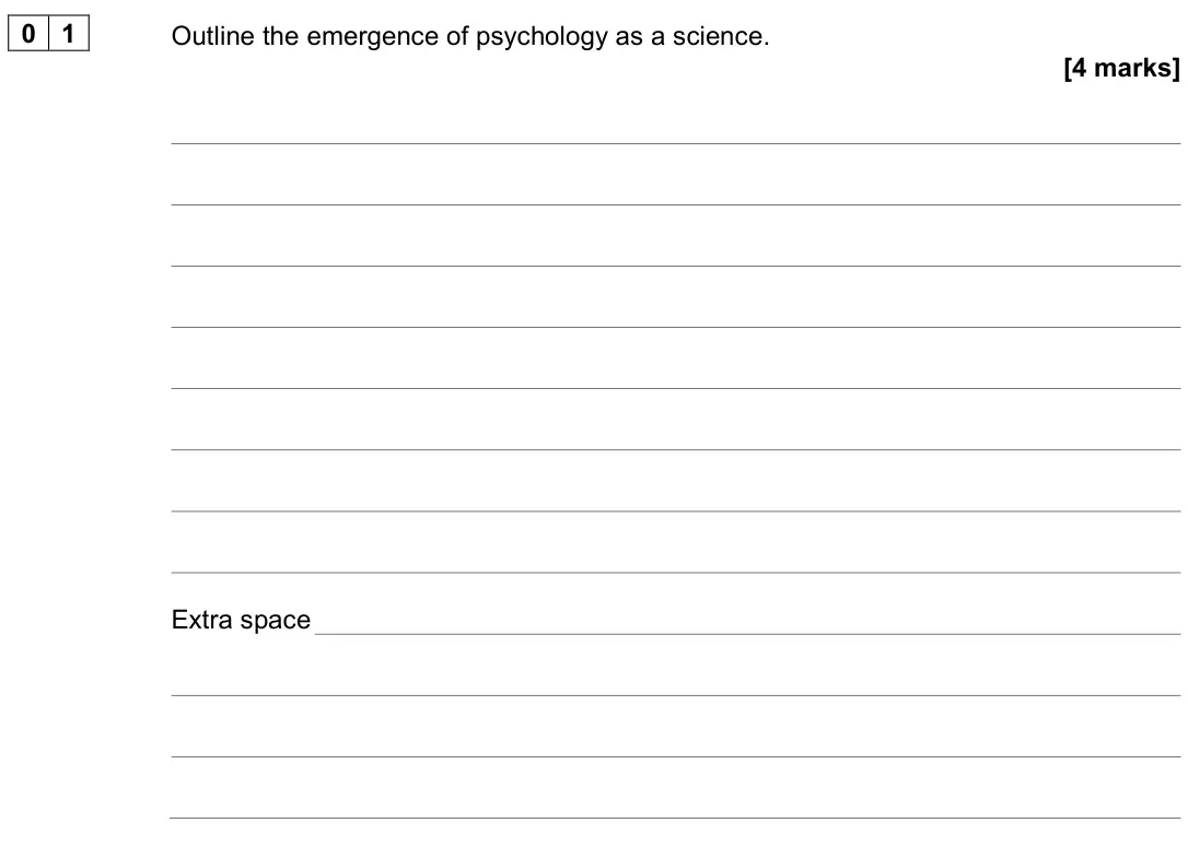 June 2024 AS Paper 2, question 01: Outline the emergence of psychology as a science. [4 marks]