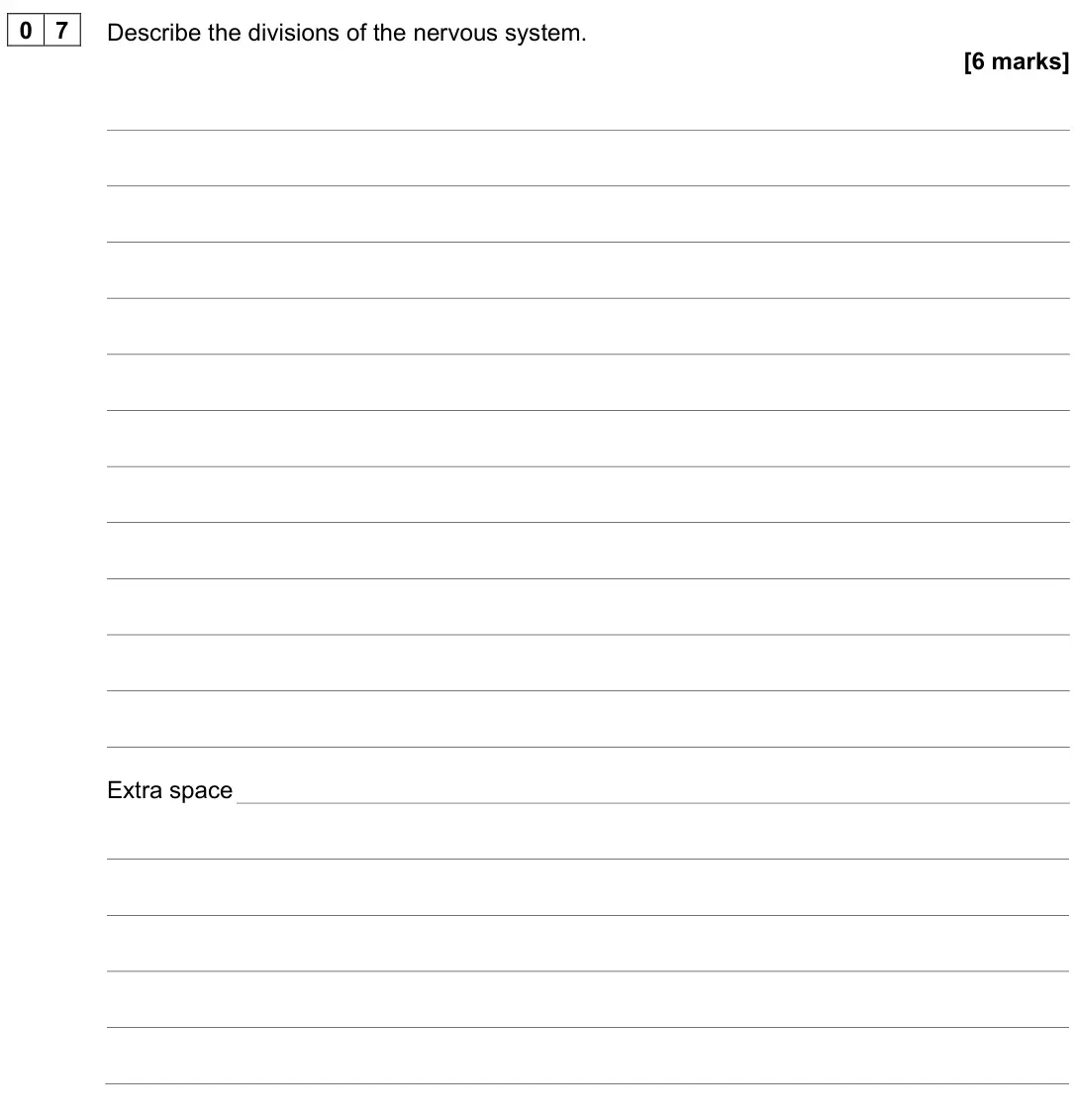June 2022 Paper 2, question 07: Describe the divisions of the nervous system. [6 marks]