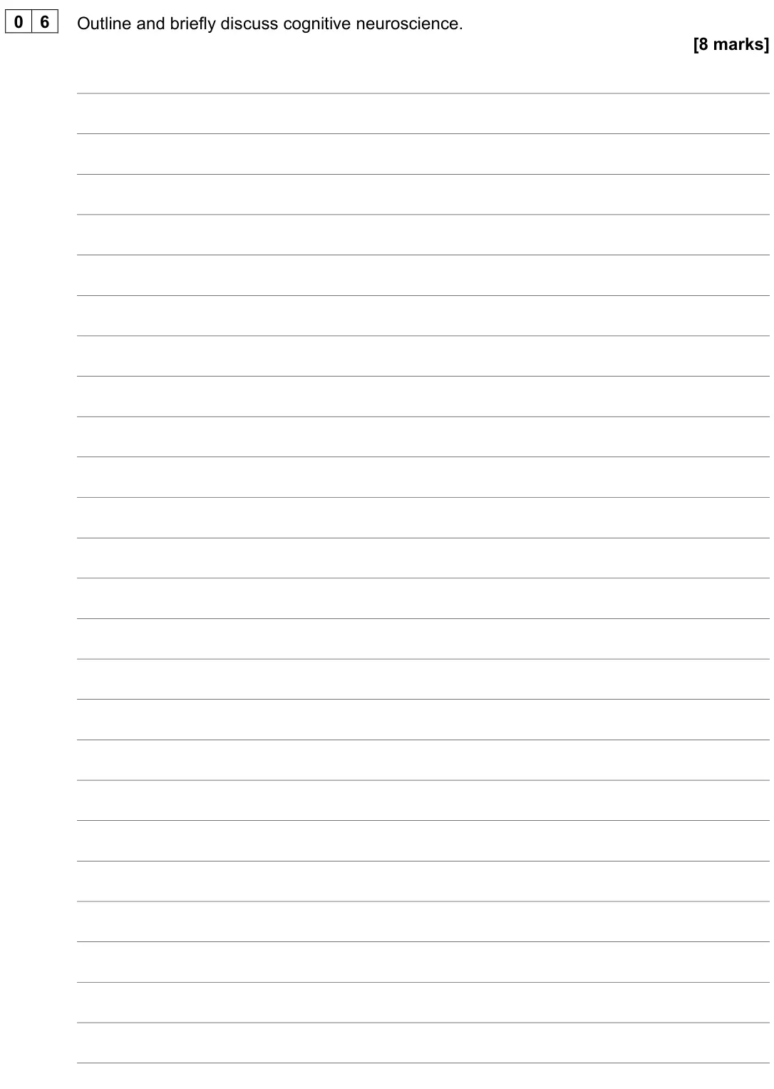 June 2023 Paper 2, question 06: Outline and briefly discuss cognitive neuroscience. [8 marks]