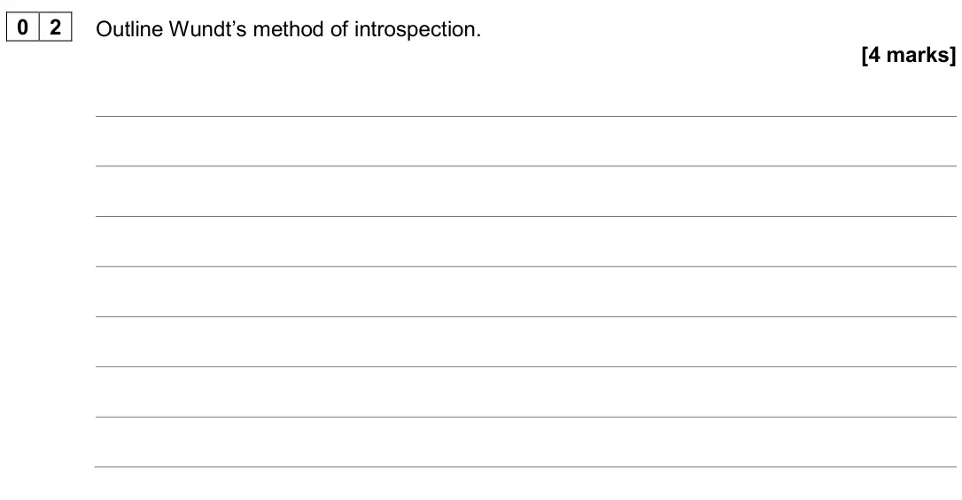 June 2024 Paper 2, question 02: Outline Wundt’s method of introspection. [4 marks]