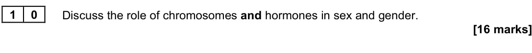 June 2022 Paper 3, question 10: Discuss the role of chromosomes and hormones in sex and gender. [16 marks]