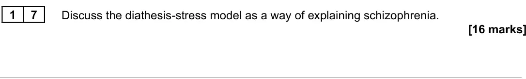June 2025 Paper 3, question 17: Discuss the diathesis-stress model as a way of explaining schizophrenia. [16 marks]