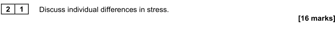 June 2025 Paper 3, question 21: Discuss individual differences in stress. [16 marks]