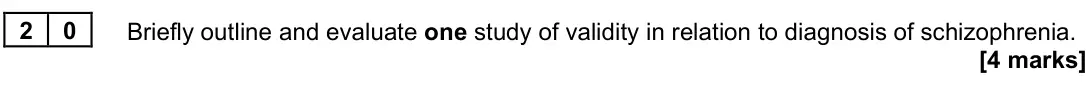 November 2020 Paper 3, question 20: Briefly outline and evaluate one study of validity in relation to diagnosis of schizophrenia. [4 marks]