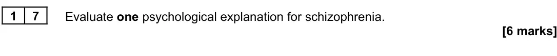 November 2021 Paper 3, question 17: Evaluate one psychological explanation for schizophrenia. [6 marks]