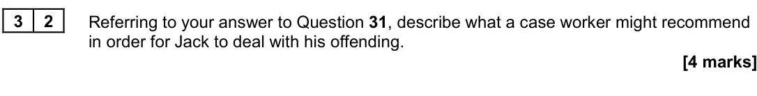 November 2021 Paper 3, question 32: Referring to your answer to Question 31, describe what a case worker might recommend in order for Jack to deal with his offending. [4 marks]