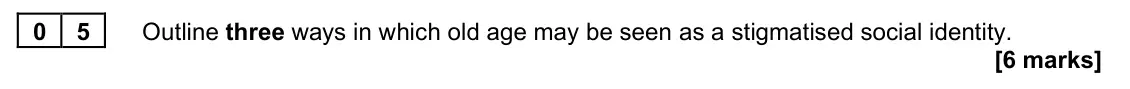 June 2022 AS Paper 2, question 05: Outline three ways in which old age may be seen as a stigmatised social identity. [6 marks]