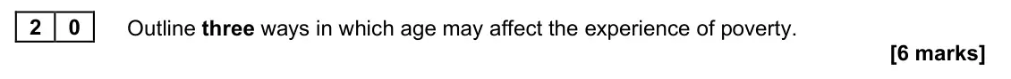 June 2022 AS Paper 2, question 20: Outline three ways in which age may affect the experience of poverty. [6 marks]