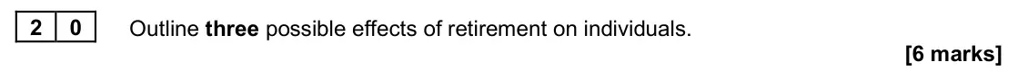 June 2025 AS Paper 2, question 20: Outline three possible effects of retirement on individuals. [6 marks]