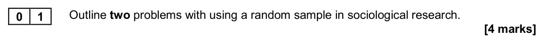 November 2020 AS Paper 2, question 01: Outline two problems with using a random sample in sociological research. [4 marks]