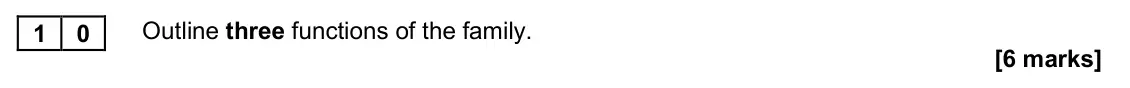 November 2020 AS Paper 2, question 10: Outline three functions of the family. [6 marks]