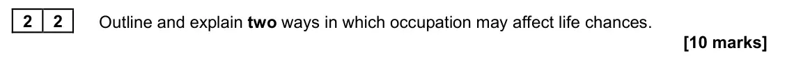 November 2021 Paper 2, question 22: Outline and explain two ways in which occupation may affect life chances. [10 marks]