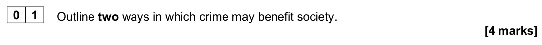 June 2025 Paper 3, question 01: Outline two ways in which crime may benefit society. [4 marks]