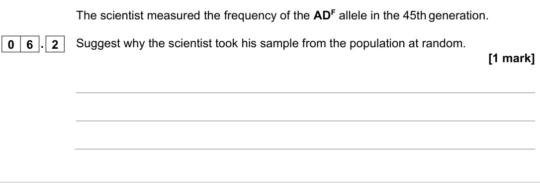 November 2021 AS Paper 2, question 06.2: Suggest why the scientist took his sample from the population at random. [1 mark]