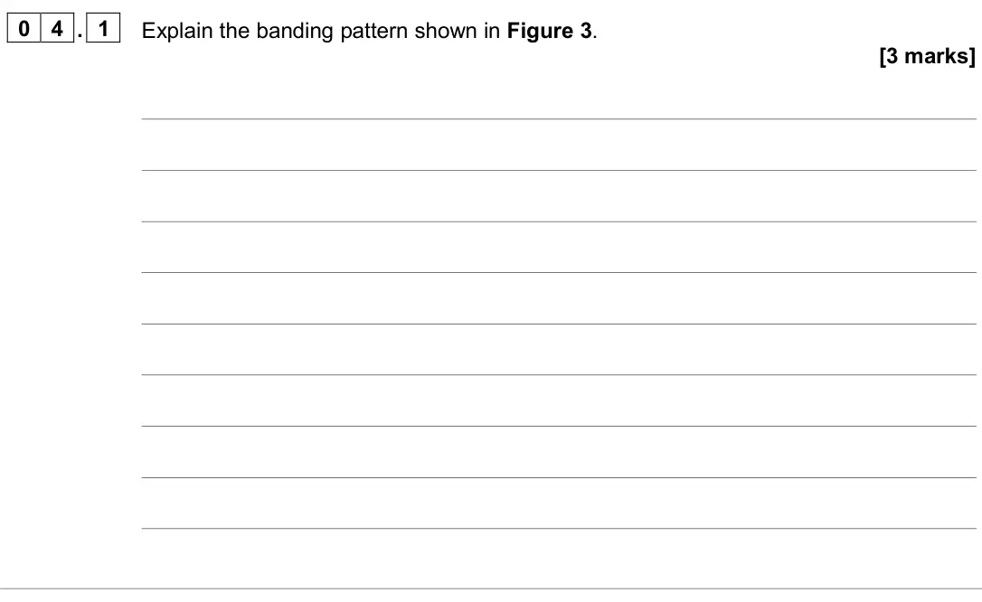 November 2020 Paper 2, question 04.1: Explain the banding pattern shown in Figure 3. [3 marks]