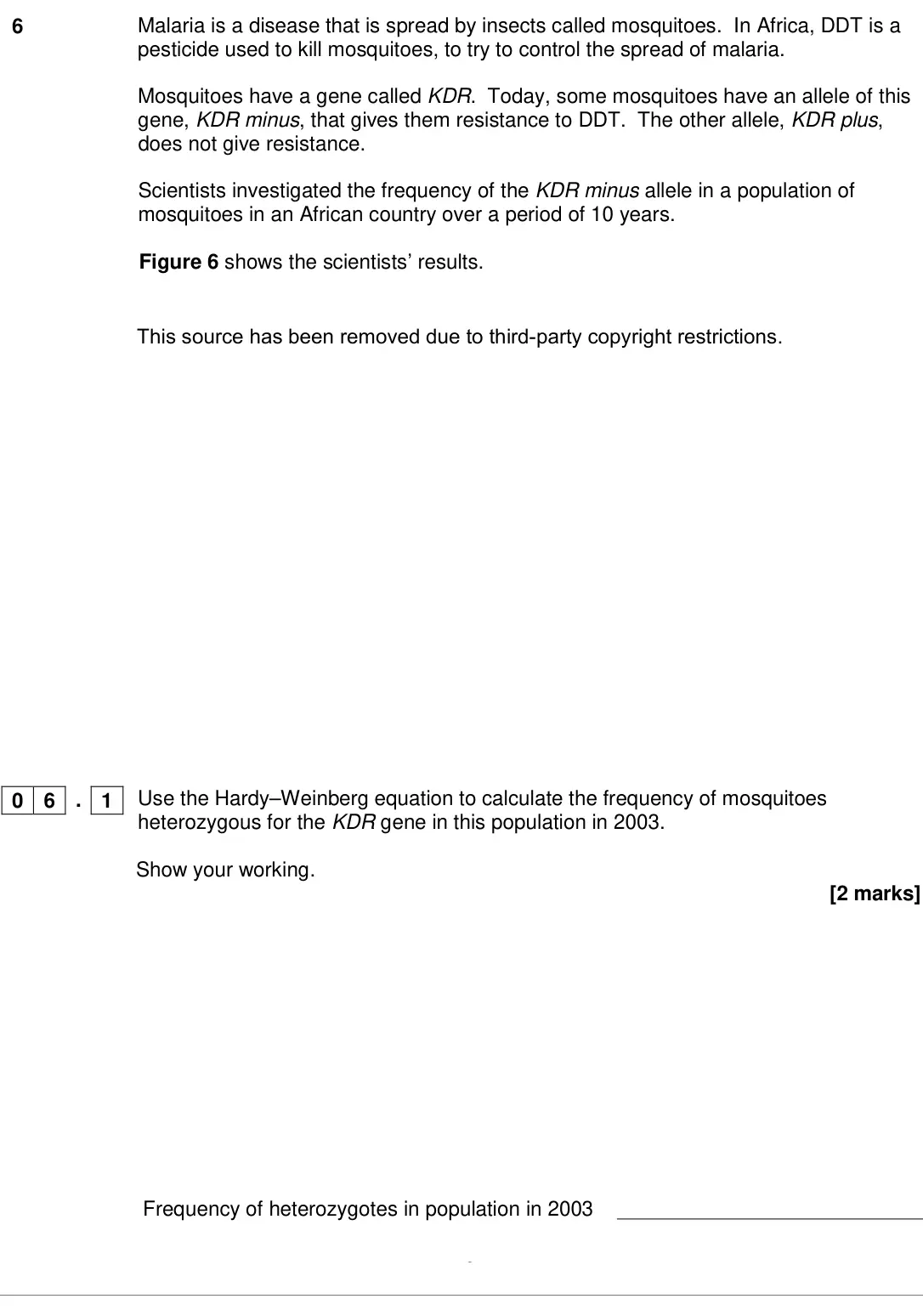 Specimen Paper 2, question 06.1: Frequency of heterozygotes in population in 2003 5
