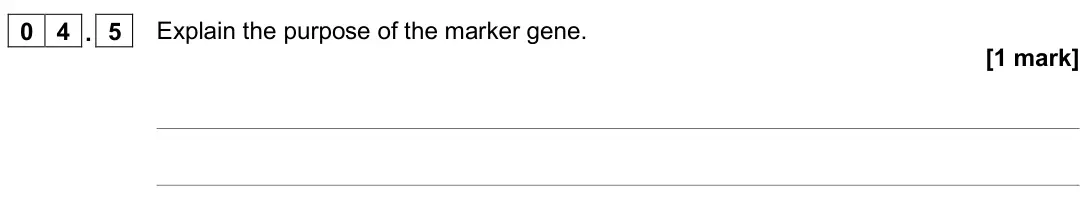 June 2022 Paper 3, question 04.5: Explain the purpose of the marker gene. [1 mark]