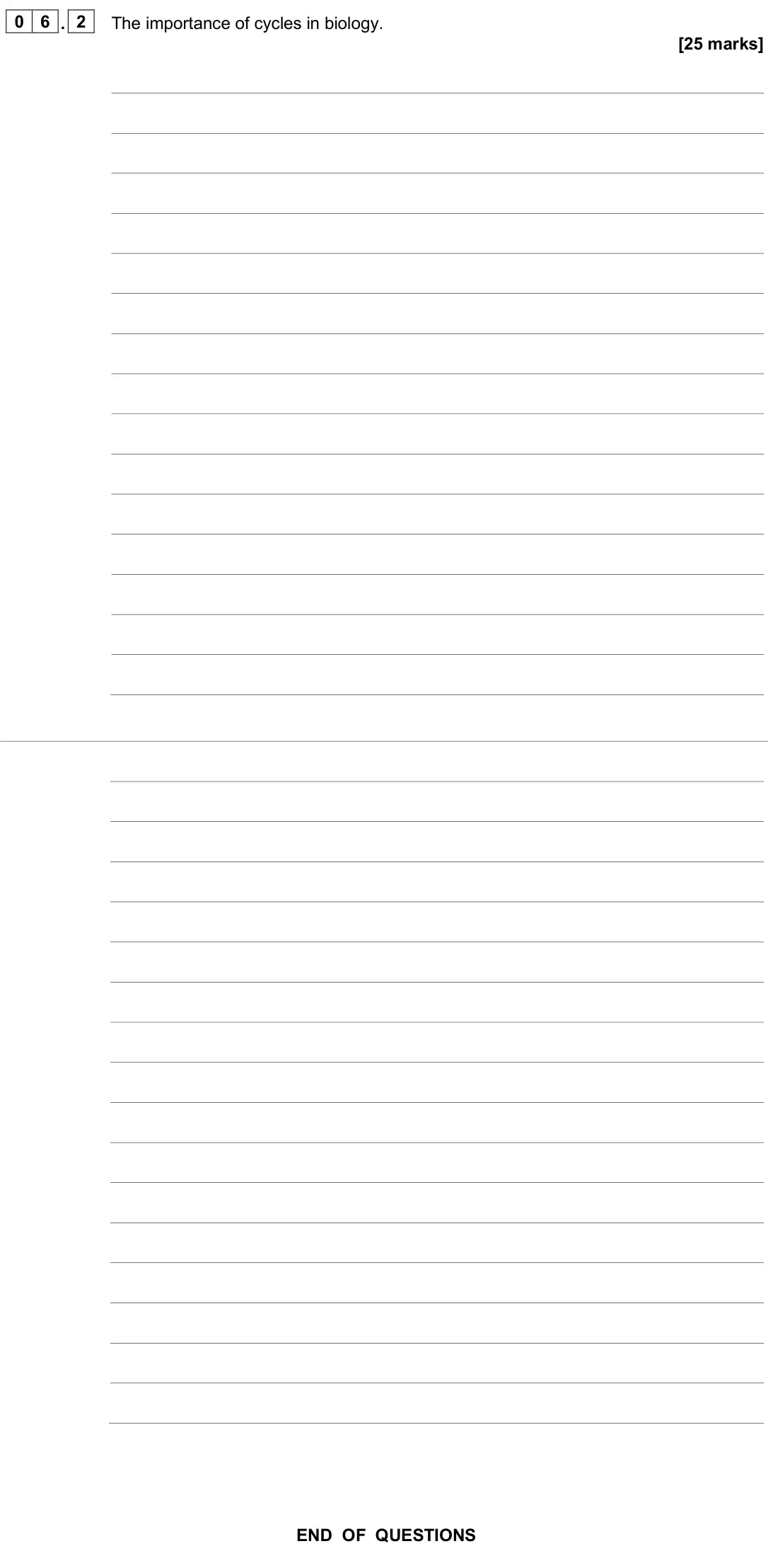 June 2022 Paper 3, question 06.2: The importance of cycles in biology. [25 marks]