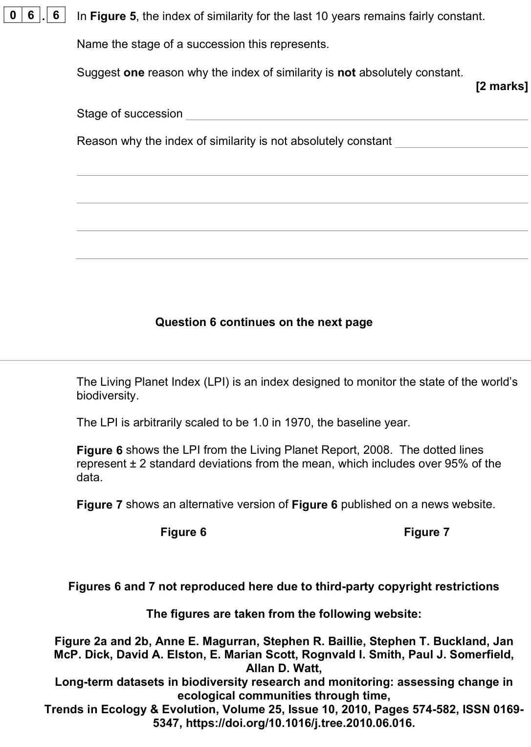 June 2024 Paper 3, question 06.6: In Figure 5, the index of similarity for the last 10 years remains fairly constant. Name the stage of a succession this represents. Suggest one reason why the i