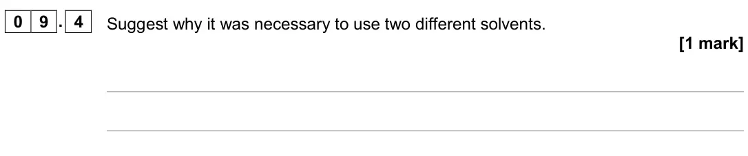 June 2019 Paper 2, question 09.4: Suggest why it was necessary to use two different solvents. [1 mark]