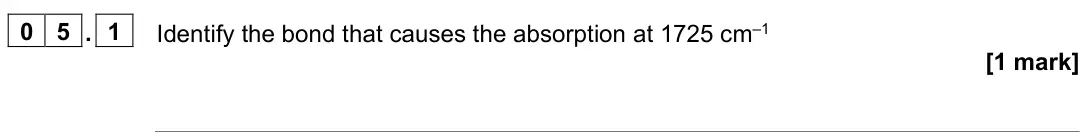 June 2023 Paper 2, question 05.1: Identify the bond that causes the absorption at 1725 cm–1 [1 mark]